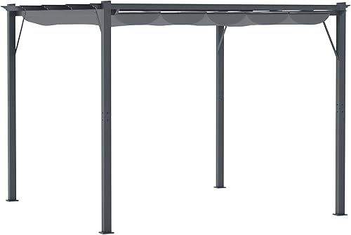 Miniatura 63 de Outsunny Pérgola de aluminio para patio de 10 x 13 pies con toldo retráctil para pérgola, refugio de sombra para porche, fiesta al aire libre, Marrón