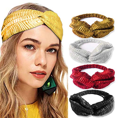 Campsis Fashion Headbands Glitter Knotted Hair Bands Black Criss Cross Headband Stretchy Headwear Hair Accessories for Women and Girls 4pcs