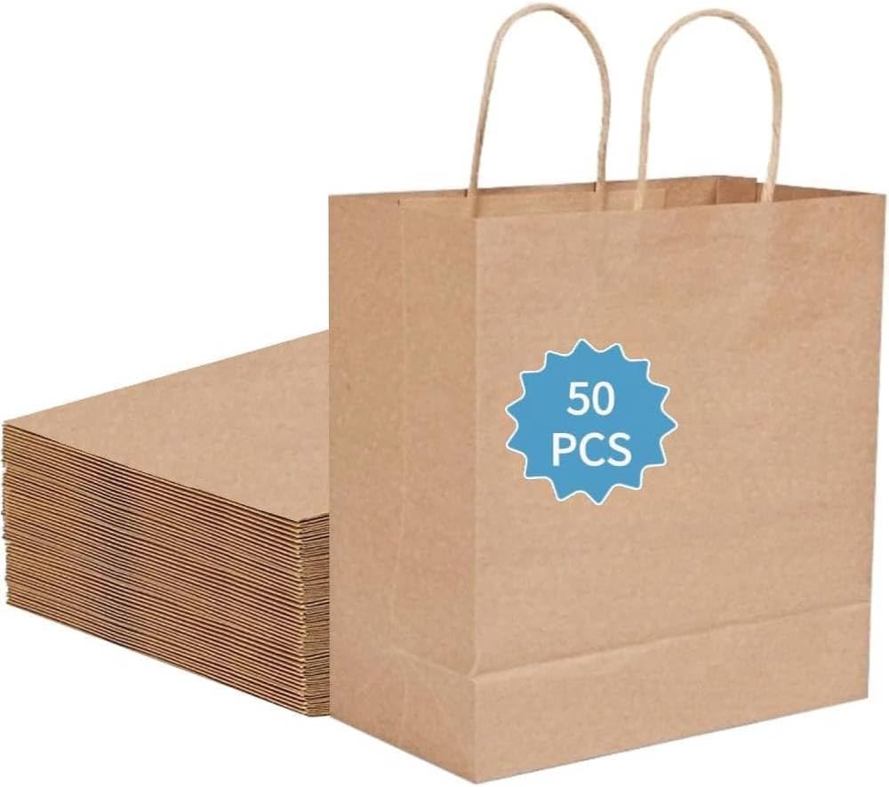 COGLARING 50Pcs Brown Gift Bags with Handles - 11x5.9x11 Inch Kraft Paper Bags for Parties, Weddings, Shopping, Grocery, Takeout & Retail - Bulk Brown Paper Gift Bags