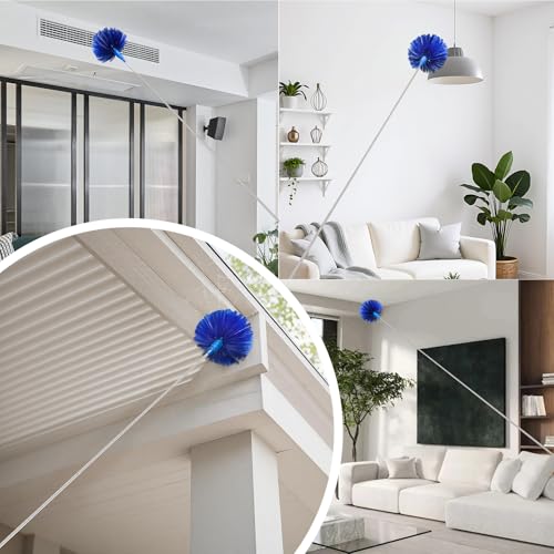 Image of Cobweb Duster with Extension Pole 100 inches, Dusters for Cleaning with 2 Duster Heads, Washable Microfiber Feather Duster for Cleaning Ceiling Fan, High Ceiling, Blinds, Furniture & Cars