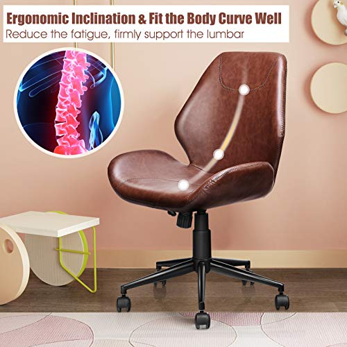 Giantex Home Office Leisure Chair Ergonomic Mid-Back Pu Leather Armless Chair Upholstered With 5 Rolling Casters, Height Adjustable Swivel Chair #TOP6