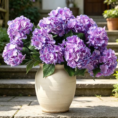 Laelfe 3er-Set Groß Hortensien Kunstblumen für Draußen (Violett)
