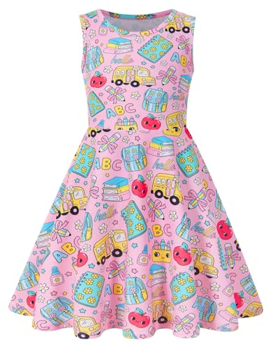Girls Back to School Dresses Size 10 11 Sleeveless Swing Girl Apple Bus ABC Pencil Dress Kids Kindergarten Sundress Casual Beach Playwear Dress 10-11 Years