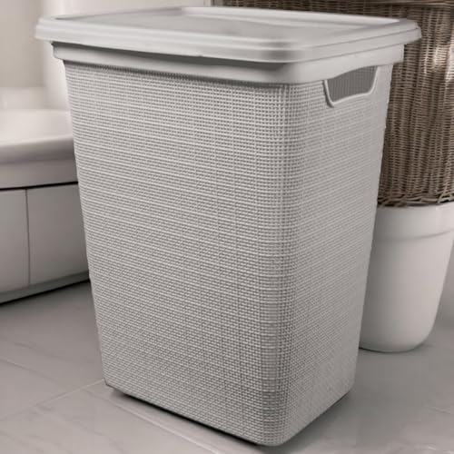 Cesto Organizador Com Tampa 45 Litros Grande Cesto de Roupa Suja em Plástico Juta (Cinza)
