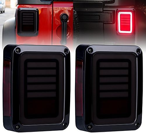 FIERYRED Upgraded LED JK Tail Lights Compatible with 2007-2018 Jeep Wrangler JK, Smoked Rear Tail Lights for Turn Signal, Running/Brake and Reverse, 2PCS
