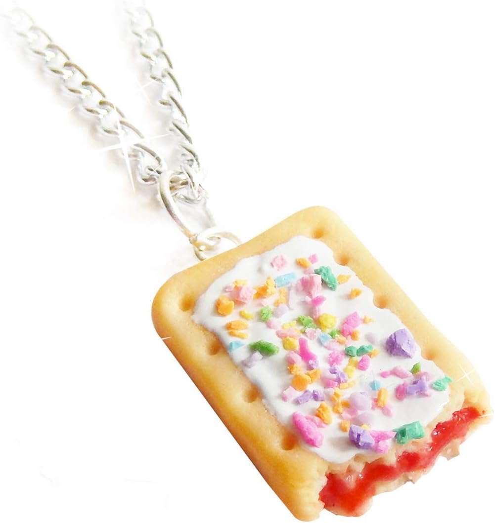 Strawberry Pop Tart Pendant, Miniature Food Jewelry, Necklace For Girls, Cute Tiny Foodie Gift