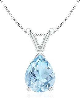 Angara Natural Aquamarine Solitaire Pendant Necklace for Women, Girls in 14K Solid Gold/Platinum/Sterling Silver | March B...
