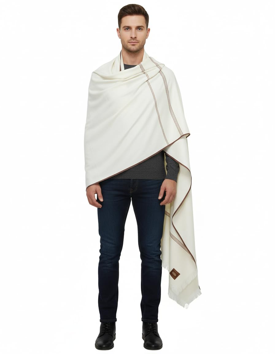 KAVIM Cream Pashmina Self Design Men's Shawl KA-SWL-06-picture-17
