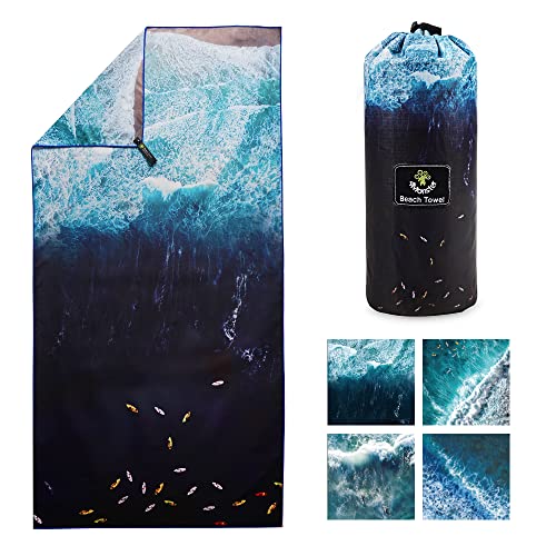 4Monster Microfiber Beach Towel with carry bag Sand Proof Travel Towel Quick Dry Lightweight Towel for Hiking Yoga Gym Sports Swimming Camping Fitness Bath