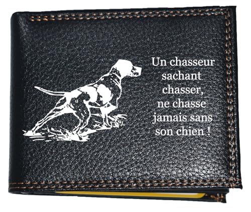 Syl'la Chasseur Caza - Funda pequeña con solapa para hombre, regalo del día del padre, Negro Cazador y Perro, Portefeuille, Caza