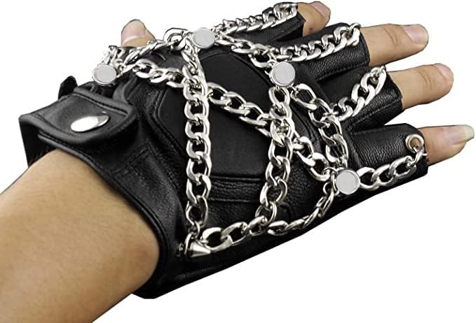 New Heavy Metal Chain Men's Half Finger Fingerless Gloves - Image 4