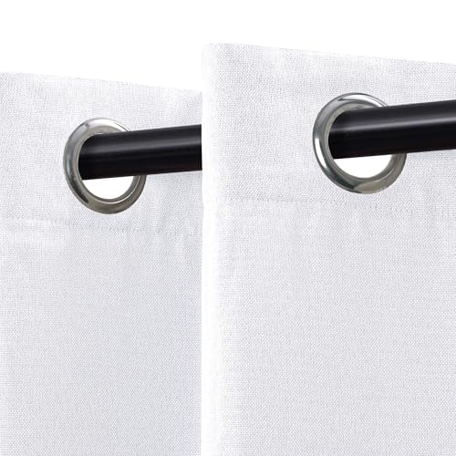 Superior Blackout Curtains, Room Darkening, Bedroom, Drapes, Kitchen, Living Room Window Accents, Sun Blocking, Thermal, 2 Pack, Linen Pattern Blackout Curtains, Set of 2, 52" x 84", Snow White