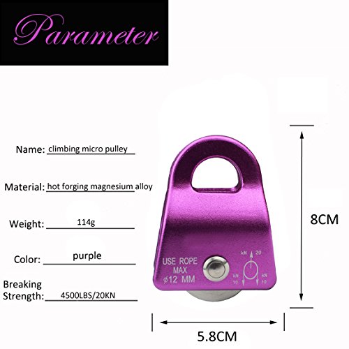 Geelife 20KN Micro Climbing Pulley General Purpose Small Aluminum Rope Pulleys for Rescue/Aloft Work/Rappelling Etc. (Purple, Single Pulley 2)