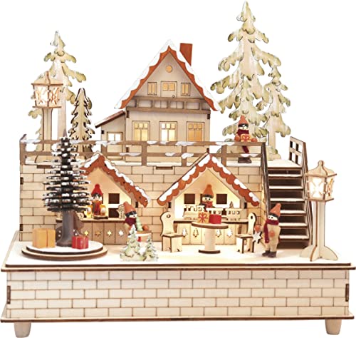 HGD Christmas Town con Carillon, Legno, Beige, 30 x 21 x 29.5 cm