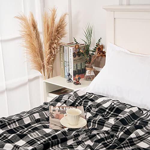 Gealaek Decorative Faux Cashmere Throw Blanket With Fringe Black And White Plaid Lightweight Fuzzy Soft Cozy Throws For Sofa Bed Farmhouse Throw Blanket 50" X 60" #TOP5