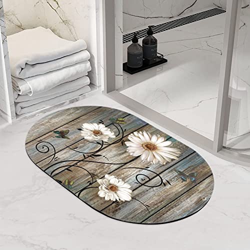 Supretrozo Rustic Daisy Bathroom Rug Mat Non Slip Floor Mat Diatomaceous Earth Bath Mat Water Absorbent Rug Diatom Mud Mat For Indoor And Outdoor(Oval,27.6×17 Inch) #TOP1