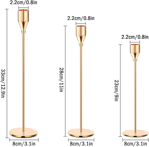 Miniatura 2 de Portavelas de oro francés de 3 piezas, soportes altos para candelabros, juego de candelabros cónicos de metal decorativo moderno, portavelas de