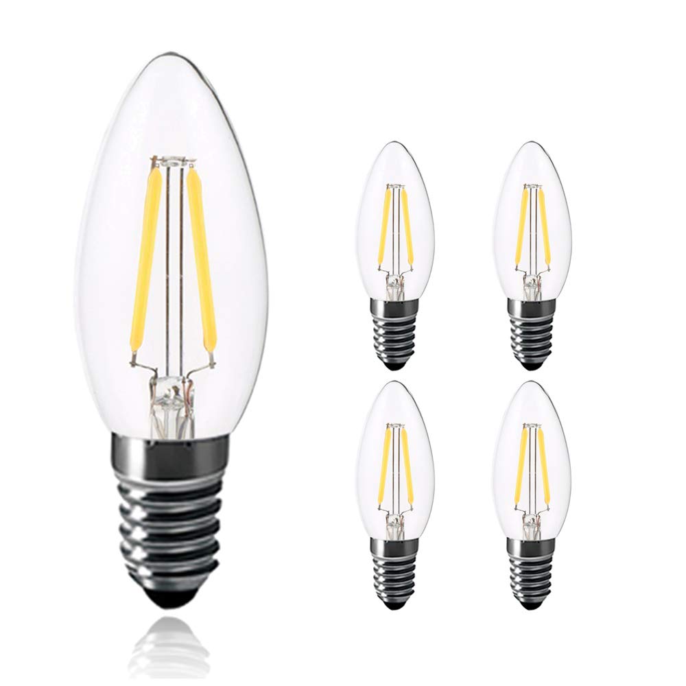 Chao Zan E14 LED Candle Filament Bulb Cool White 6000-6500K, 20-25W Equivalent C35 Chandelier Bulb Small Edison Screw Vintage Energy Saving Light Bulb, 4 Pack