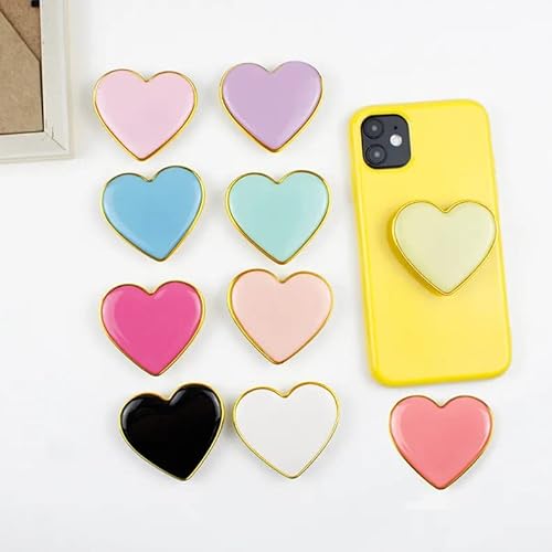 Gripong Cute Heart Shape Colorful Gold Enamel Epoxy Expandable Collapsible Mobile Phone Grip Stand Holder For Smartphone Tablet Cell Phone Accessory (Blue) #TOP4