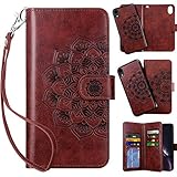 Vofolen Case for iPhone XR Case Wallet Leather PU Flip Cover Folio Detachable Magnetic Slim Shell Dual Layer Heavy Duty Protective Bumper Armor Wristband Card Holder for iPhone XR 10R Mandala Red