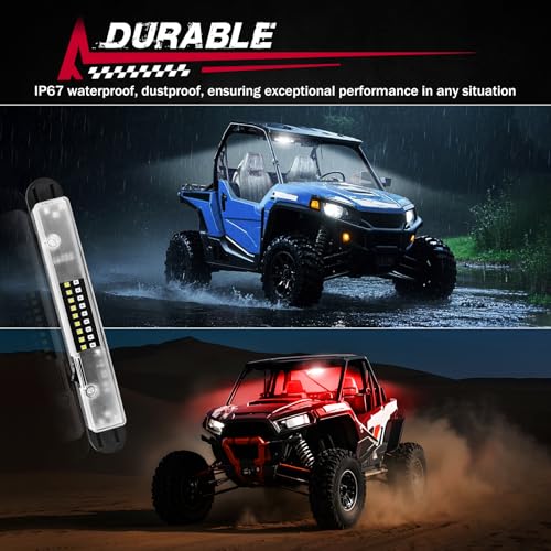 Image of UTV Dome Light, FASTCHOY AUTO Roll Bar Light Interior Dome Lights Battery Powered Universal for UTV RZR SXS Ranger Polaris Truck Golf Cart Can Am Off Road - White /Red