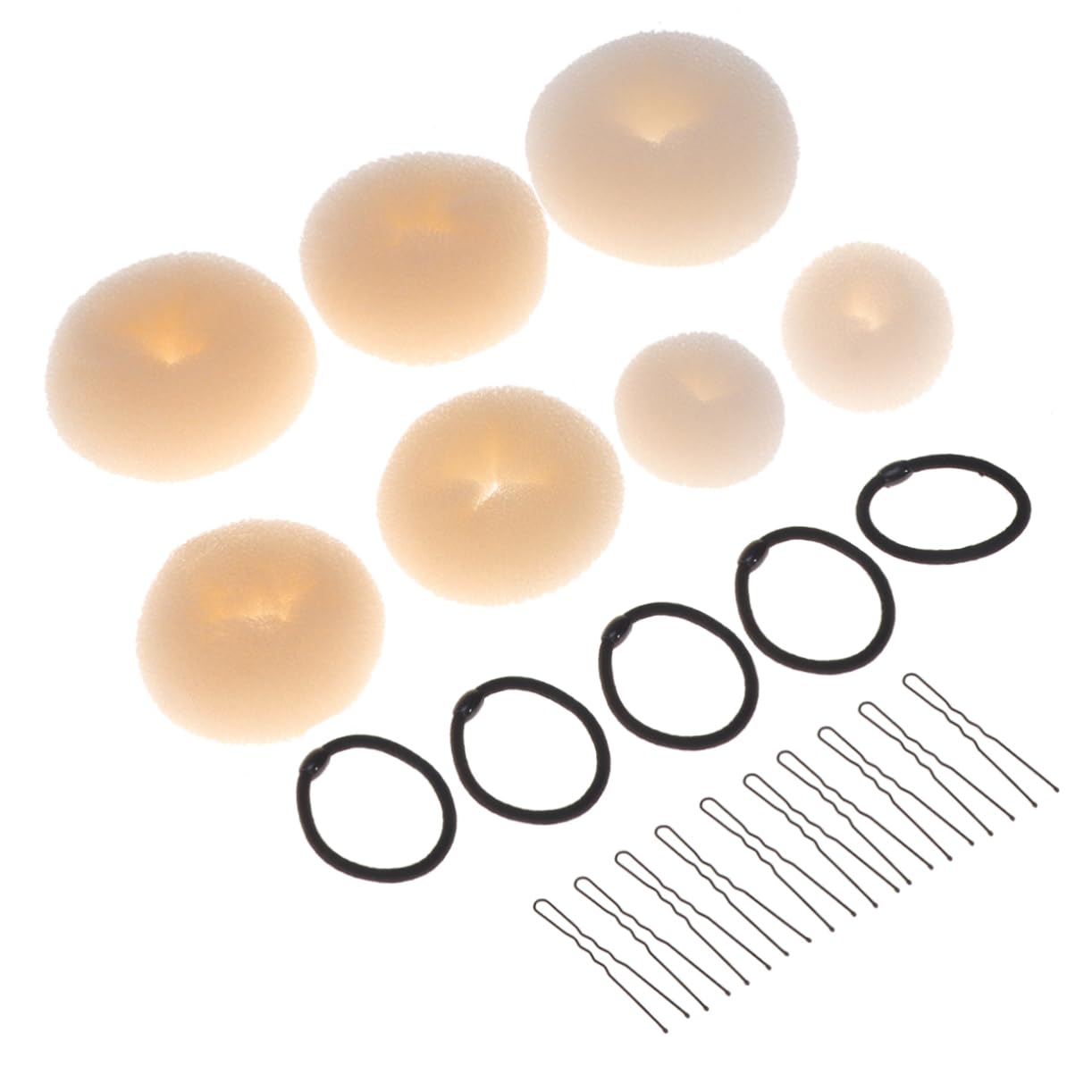 Housoutil 66pcs Hair Bun Styling Beige Updo Accessories U-shaped Clips Elastic Ropes Donut Makers for Elegant Hairstyles for Dance and Special Occasions