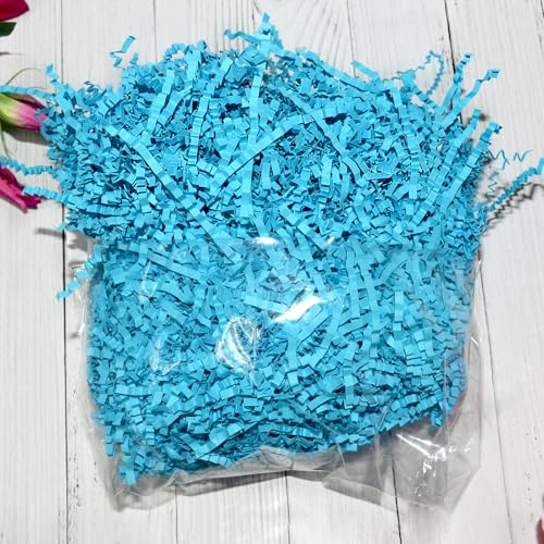 Image of 1 /2LB Lake Blue Crinkle Cut Paper Shred Filler Great for Gift Wrapping, Lake Blue Basket Fillers, Birthday, Gift Wrapping, Anniversary, Halloween Thanksgiving Christmas Party Decor Filling Supplies