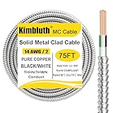 14/2 Metal Clad (MC) Cable with Ground 75ft, 14 Gauge Electric Wire with Aluminum Armor, Solid Bare Copper Conductors for Indoor Outdoor Underground Embedded Installation (14/2, 75 ft)