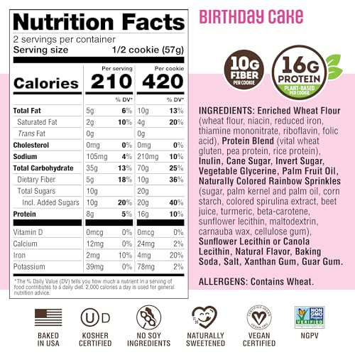 Image of Lenny & Larry's Protein Cookie, Birthday Cake - High Protein Snacks with 16g Plant Protein, 10g Fiber, Soft-Baked, Vegan, Non-GMO | 4 Ounce (Pack of 72)