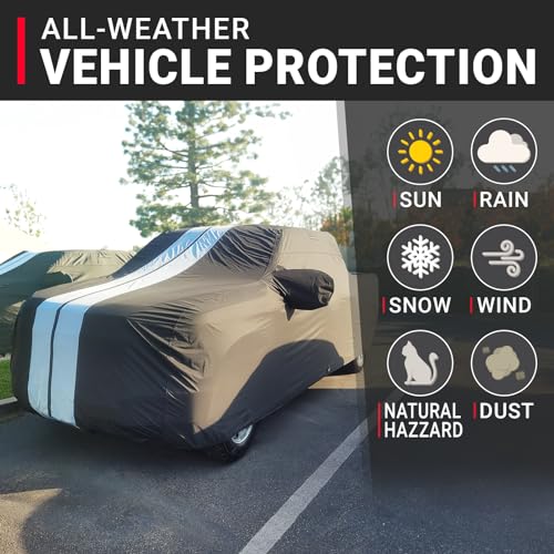 Image of iCarCover Premium Truck Cover for 2001-2019 GMC Sierra 2500HD Regular Cab 8.1 ft. Long Bed Heavy Duty Waterproof All Weather Custom Fit Full Exterior Snow Rain Protection Covers (Stripe - Black /Gray)