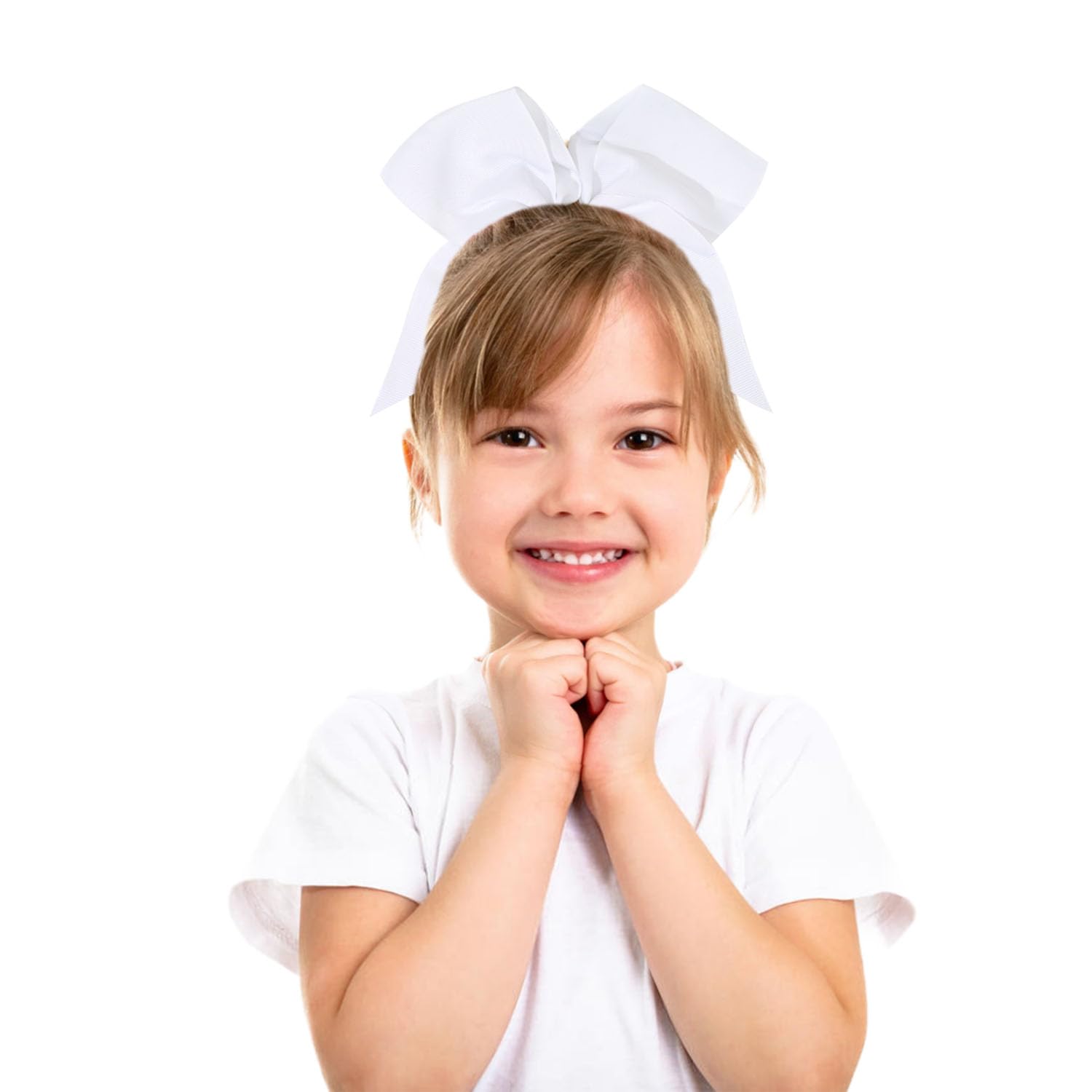 40 Pieces 8" Large Cheer Bows Ponytail Holder Elastic Hair Ties Grosgrain Ribbon Hair Accessories for Cheerleading Girls School College Sports (White)