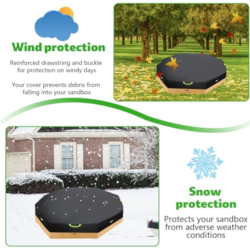 Lyreh Achteckige Abdeckung Sandkasten, 420D Oxford Gewebe Wind- und Staubdicht Wasserdicht Sandkasten Schutz Deckel Außenbereich zum Schutz von Sand Spielzeug Kinder, 214x198x23cm
