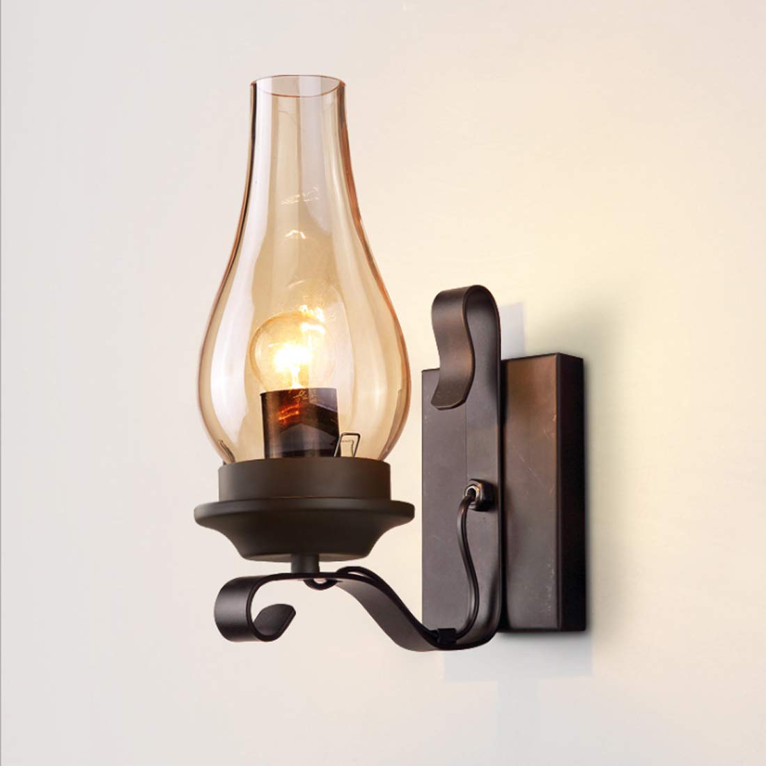 E27 LED Wandleuchte Vintage Industrie Design Flur Aisle Lampe, Rustikal Kerzen Wandlampe mit Glas Schirm Modern Leselampe, Retro Wandstrahler für Wohnzimmer Schlafzimmer Büro Korridor Treppen, 20x30cm