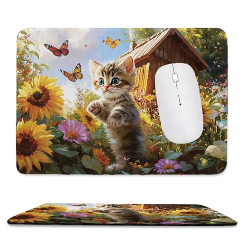 Alfombrilla Ratón Girasol de gato Alfombrilla Escritorio 400 x 300 mm Mejora la Precisión y la Velocidad con Base de Goma Antideslizante y Bordes Cosidos Duradera y Cómoda para Oficina, Estudio j-547