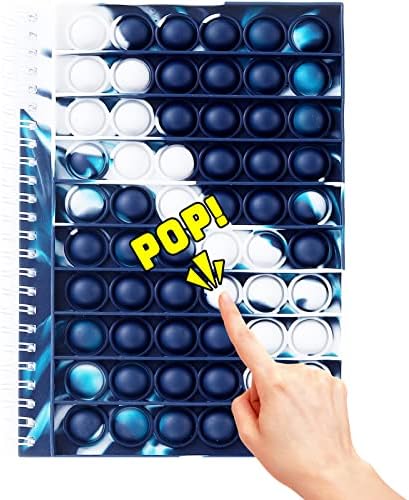 8.27"x5.7" Pop Bubble Fidget Sensory Notebook with Scale 50 Sheets Lined Spiral Notebook Fingertip Sensory Toys Boys and Girls Stress Release for School Home College Office (Dark blue and white)