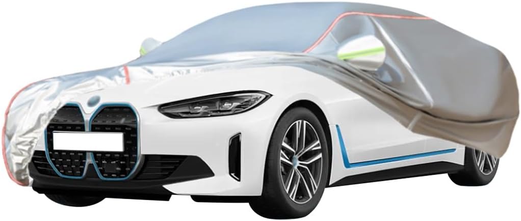 WOLWES Car Cover are Suitable for BMW i4/i4 M50 All-Weather Windproof, Snowproof, Rainproof, UV-Protected and Breathable All-Season Universal with Side Door Zip Oxford Cloth Car Cover (Color : Black