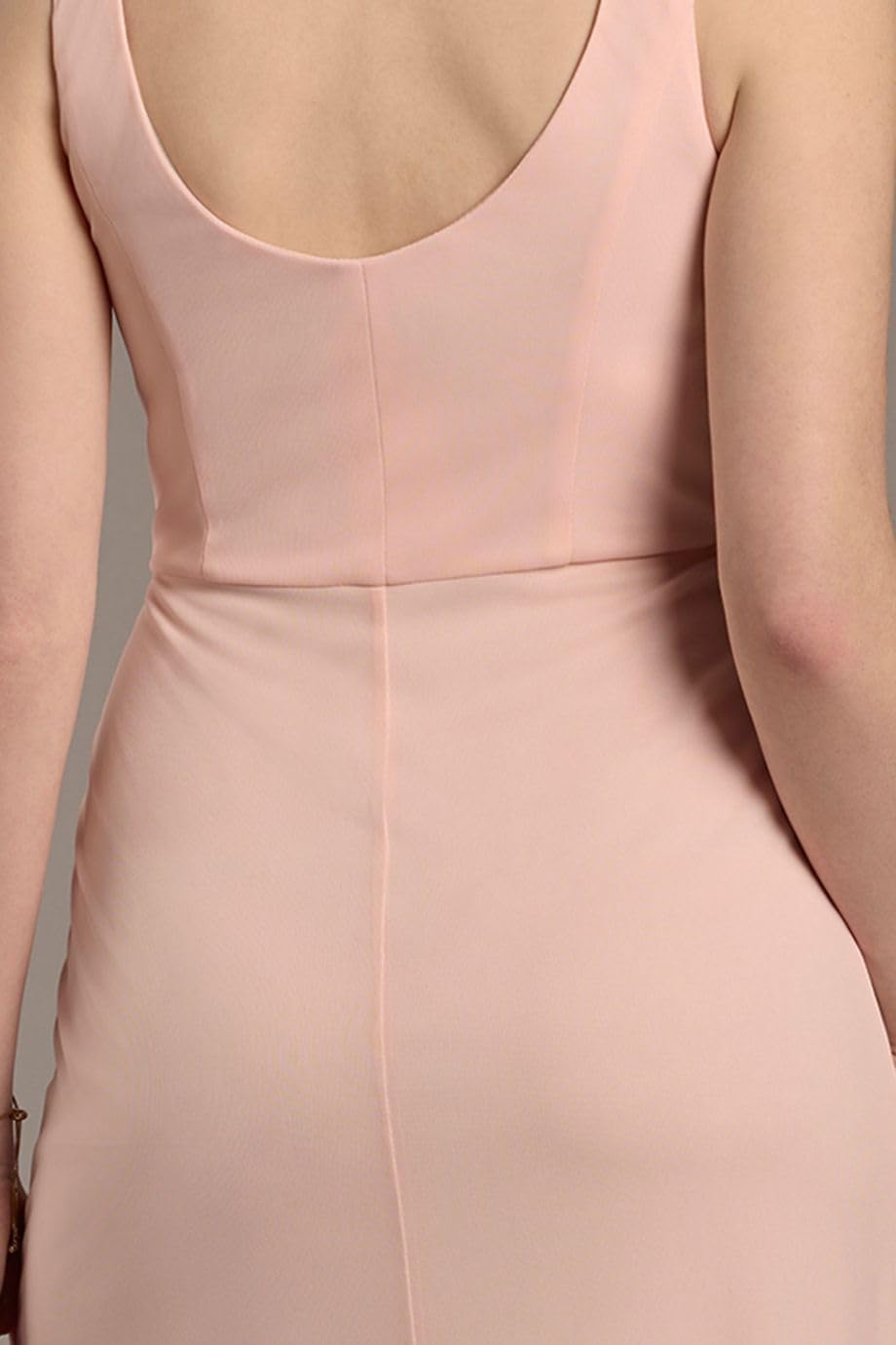 David's Bridal Mesh Cowl Neck Ruched A-Line Dress - Image 2