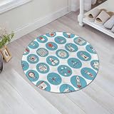 JHAOUNUK Alfombrilla de Baño Absorbente Antideslizante Lavable,Alfombra de Ducha con Respaldo de Goma para Baño,Bañera,Conjunto de Iconos de líneas Finas de Color Azul: lámpara, Vector Plano,60x60cm