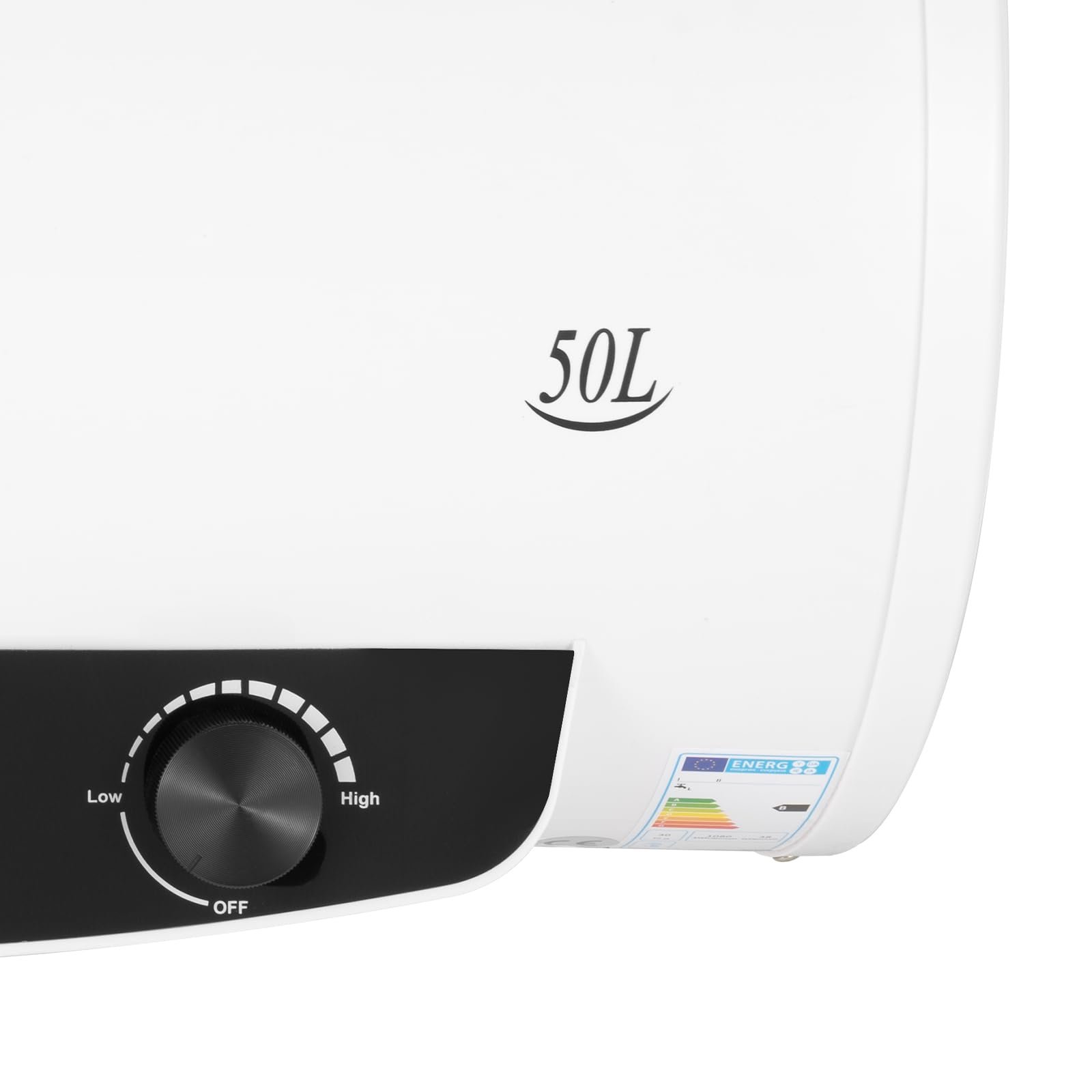 Chauffe-eau électrique horizontal, plat 50 litres, fonctionnement numérique, sous évier, cuisine, salle de bain, buanderie, salon, automatique, blanc, 2000W