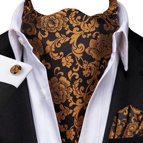 Image of Dubulle Paisley Floral Ascot for Men Self Tie Mens Cravat and Pocket Square Cufflinks Wedding