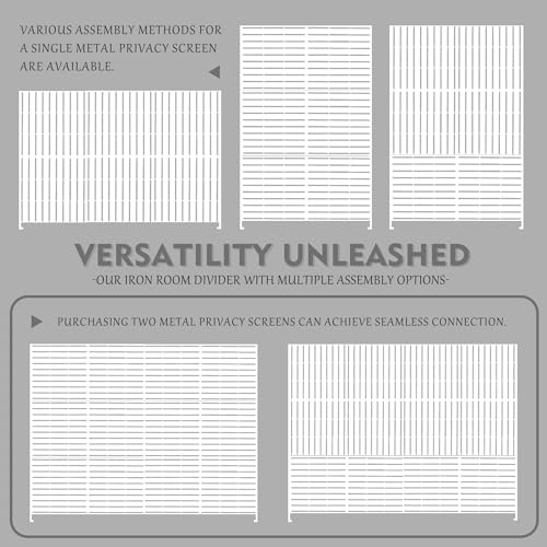Kozyard Metal Privacy Screen 74" H x 47.2" W Decorative Outdoor Divider with Stand Panels Freestanding Screen Set for Deck Patio Balcony Garden Outdoor&Indoor (White/Horizontal Slat) - Thumbnail 6