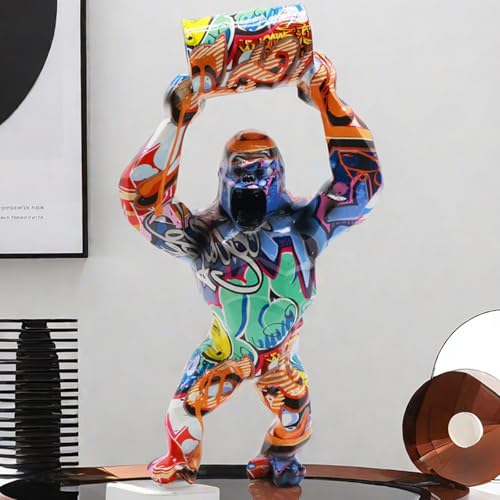 BZHIB Statue de gorille colorée fabriquée à la main - Figurine d'animal mignon pour décoration de maison et de bureau, bureau, étagère, bibliothèque, décoration de table (C, taille unique)