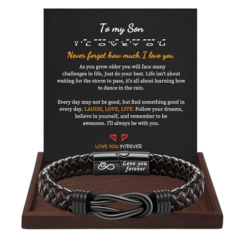 I Love You Gifts for Him Leather Bracelet for Men Knot Infinity Bracelets Valentines Day Gift for Husband Boyfriend Dad Son Grandson Anniversary Birthday Jewelry Graduation Gifts for Him 2024