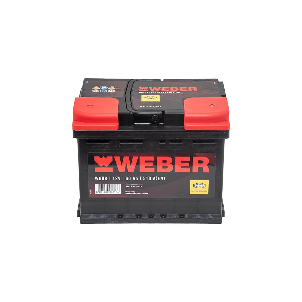 Magneti Marelli Parts & Services - Batteria Auto Weber L02, Batteria Auto 60 Ah 067060510001 al Piombo Acido ad Elevate Prestazioni, Senza Manutenzione - 12V 60Ah 540A B13 con Maniglie, Ricambi Auto