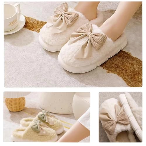 UNICOLD Fuzzy Cute Bow-tie Slippers For Women, Comfy Memory Foam Cloudy Soft Warm Slippers Indoor Outdoor In Winter4