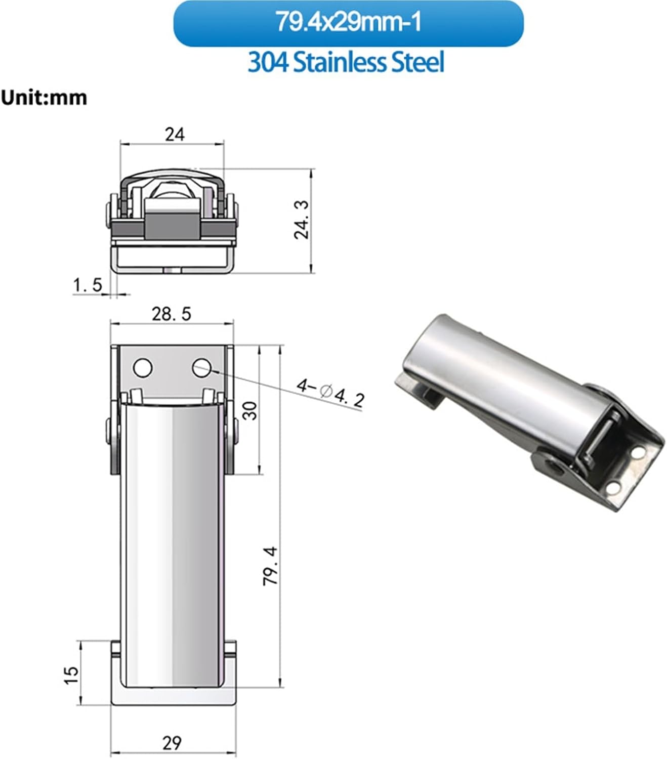 Cabinet Door Lock 304 Stainless Steel Buckle 1Pcs(79.4x29mm-1)