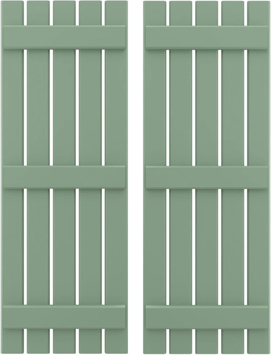 Ekena Millwork ARW401SB519X79TGH Americraft Five 3 Exterior Real Wood Spaced Board-n-Batten Shutters (Per Pair), Track Green