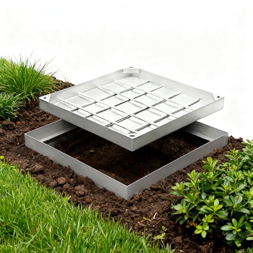 GESAIDES Square Septic Tank Pull-Ring Manhole Cover, Outdoor Sewer Manhole Cover and Base, Bearing 2.6 Tons, for Yard Lawn Garden Installation 31.5''x31.5''x2''