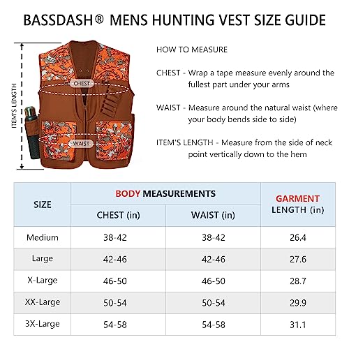 Bassdash Upland Game Field Water-Resistant Bird Hunting Vest With Multi Pockets Brown/Orange Men Women Fv11 thumb #2