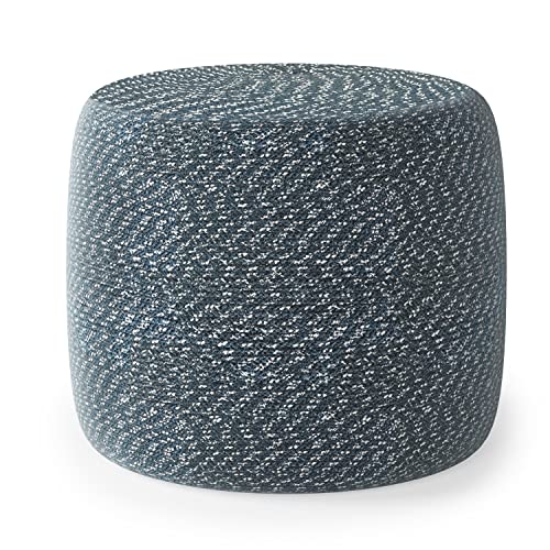 Image of SIMPLIHOME Bayley Round Pouf - 20 inch Wide Handcrafted Braided Cotton Pouf in Aegean Blue and Natural, Transitional Footstool for Living Room or Bedroom with Polystyrene Filling, Assembled
